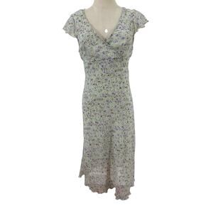 Vtg 90s City Triangles Floral Dress Green Purple Chiffon Cottagecore Fairy Sz S